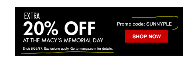 20% off at Macy’s with Plenti coupon