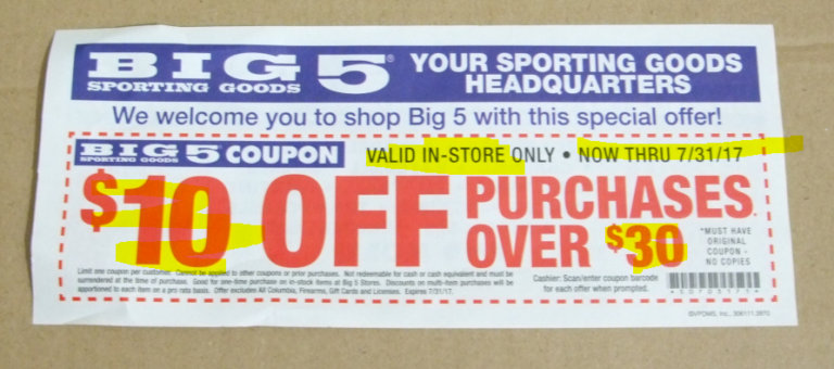 Big 5 Coupon in Mailbox Mailers 10 off 30+ at B&M